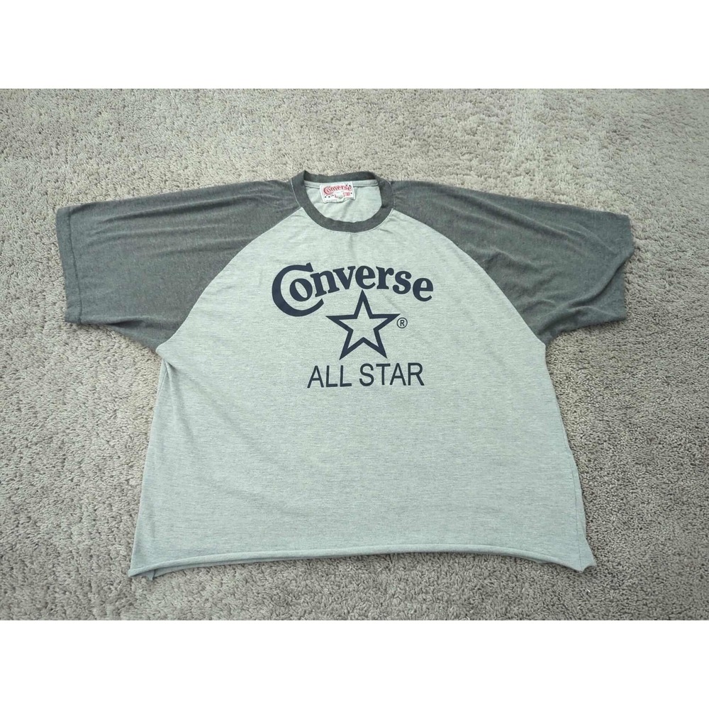 Converse T-Shirt Mens XL Gray Raglan All Star Chuck Taylor Raw Hem Tee